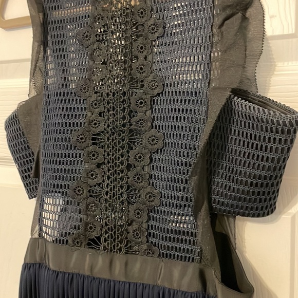 Self-Portrait Navy Cut Out Dress with Pleated Skirt - Picture 3 of 6